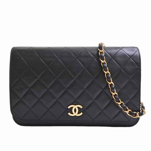 Chanel Lambskin Matelasse Full Flap Chain Shoulder Bag Black - Picture 1 of 6